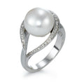 Fingerring 750/18 K Weissgold Diamant 0.13 ct, 40 Steine, w-si Süsswasserzuchtperle weiss, 11 mm