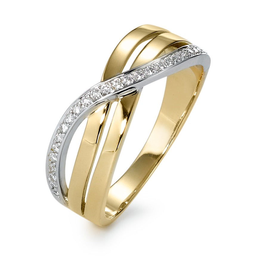 Ring 750/18K geel goud, 750/18K witgoud Diamant 0.12 ct, 26 Steen, w-si
