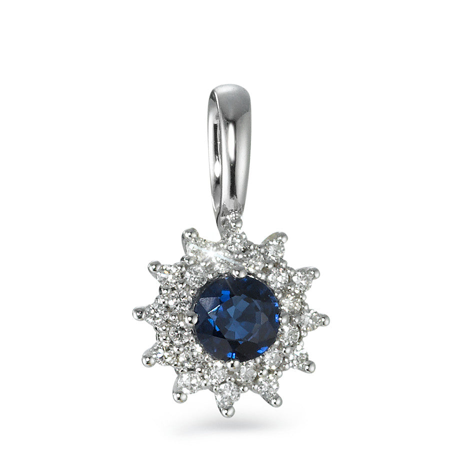 Pendentif Or blanc 18K Saphir bleu, Diamant blanc, 0.18 ct, 25 Pierres, brillant, w-si