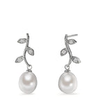 Oorbellen Zilver Zirkonia 6 Steen Gerhodineerd zoetwater Parel, 8.5 mm