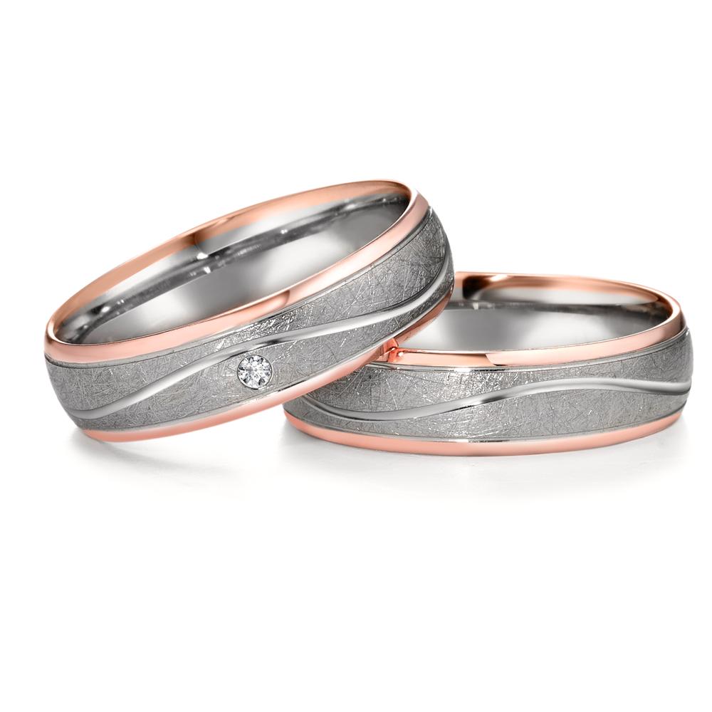 Alliance Or rouge 18K, Palladium 500 Diamant 0.02 ct, w-si