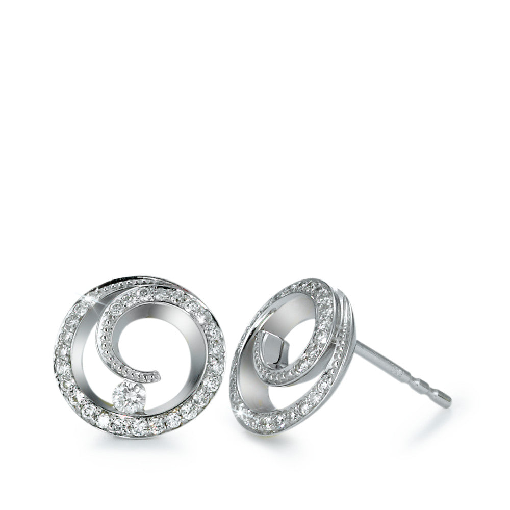 Oorknoppen 750/18K witgoud Diamant 0.30 ct, 56 Steen, [Brillant], w-si Ø10 mm