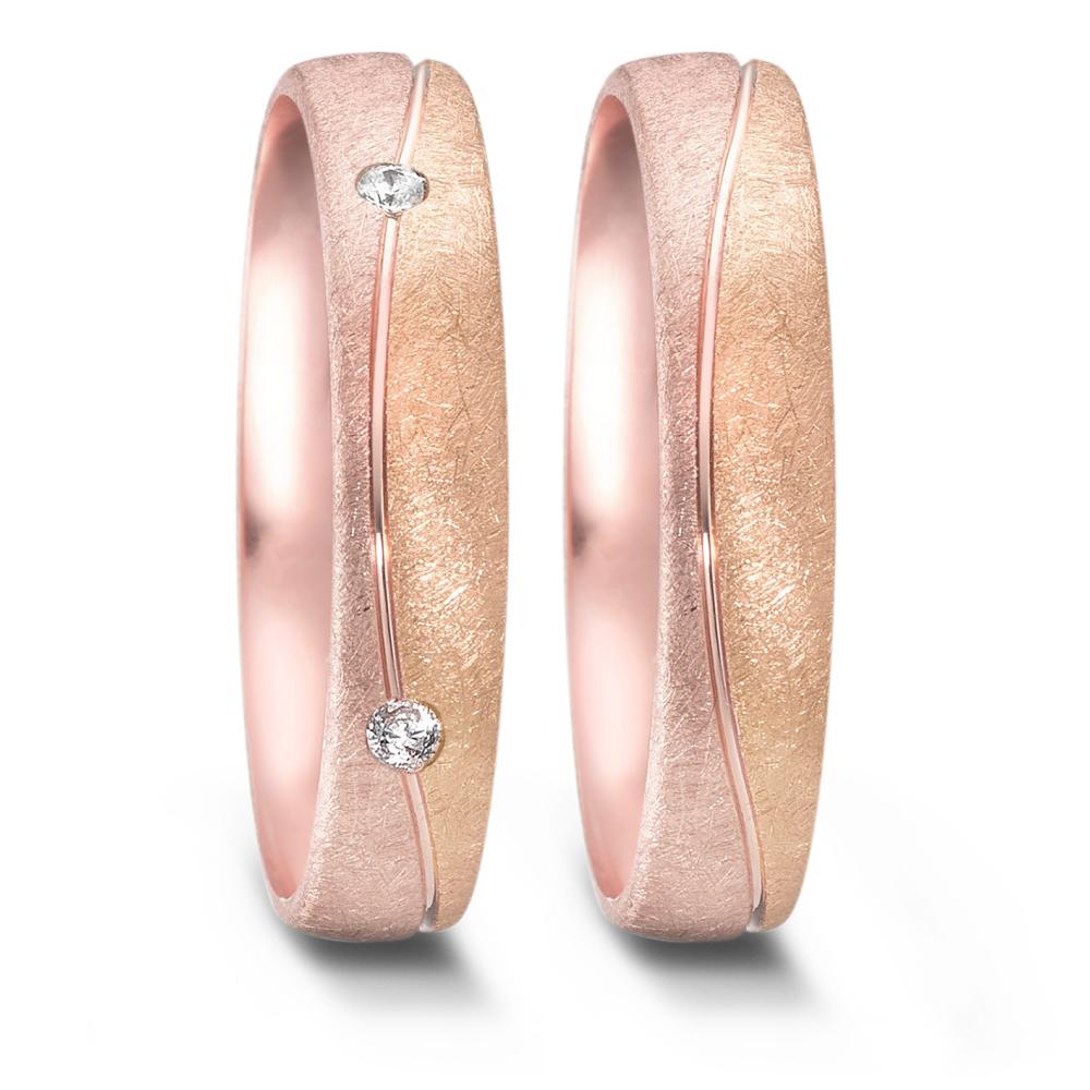 Partnerring 585/14K roségoud, 585/14K rood goud Diamant 0.08 ct, 4 Steen, w-si