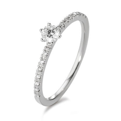 Solitaire ring 750/18K witgoud Diamant wit, 0.25 ct, 17 Steen, [Brillant], w-si