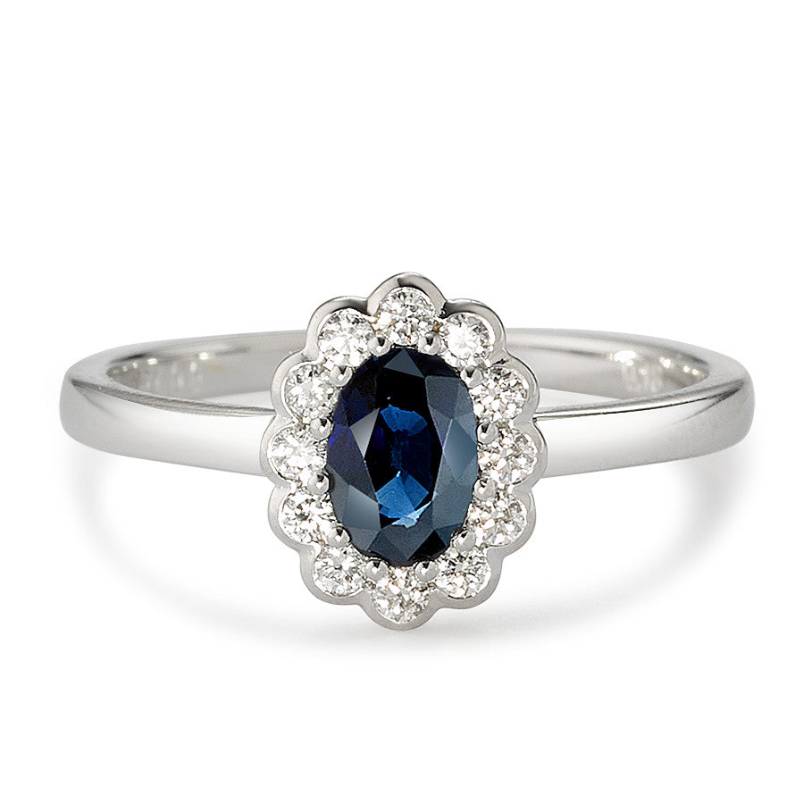 Ring 750/18K witgoud Diamant wit, 0.18 ct, 12 Steen, [Brillant], w-si, Saffier