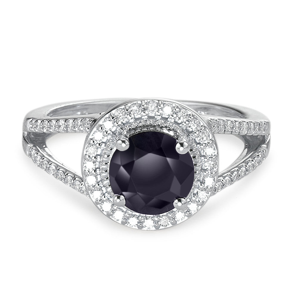 Ring 375/9K witgoud Saffier blauw, 1.76 ct, [rund], AAA, Diamant wit, 0.23 ct, 12 Steen, w-pi3