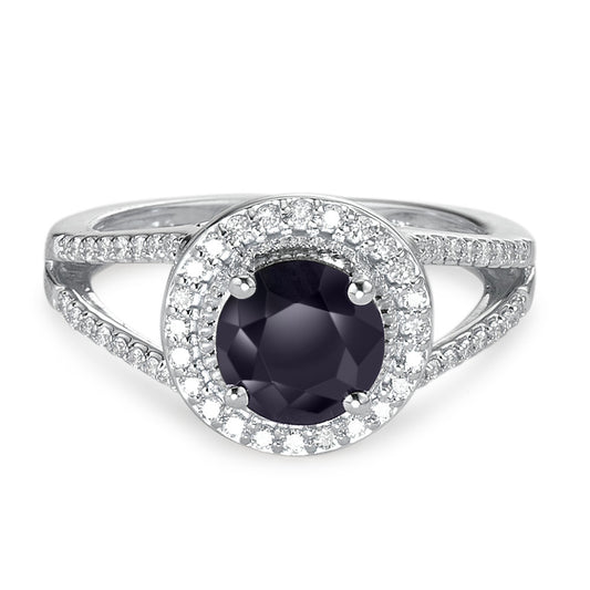 Bague Or blanc 9K Saphir bleu, 1.76 ct, rond, AAA, Diamant blanc, 0.23 ct, 12 Pierres, w-pi3