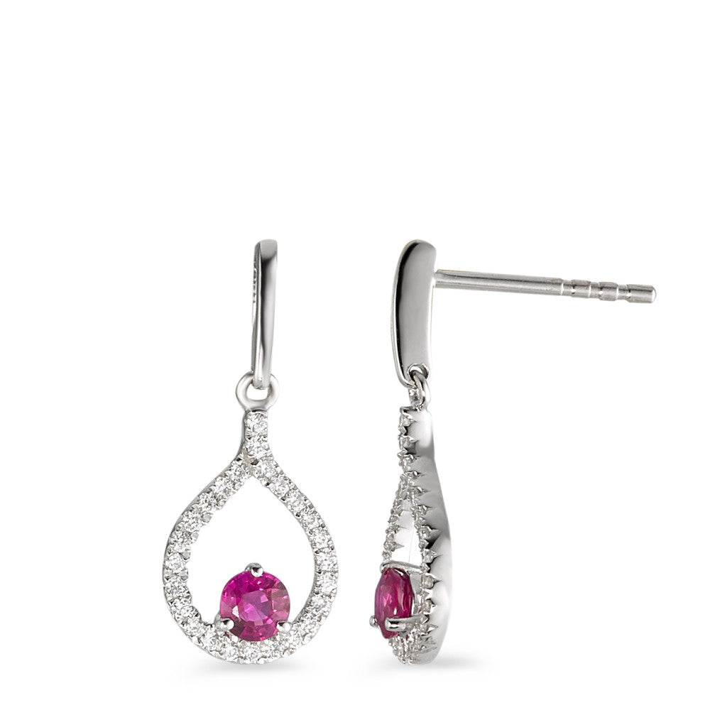 Oorbellen 750/18K witgoud Robijn rood, 2 Steen, Diamant 0.18 ct, 50 Steen, w-si