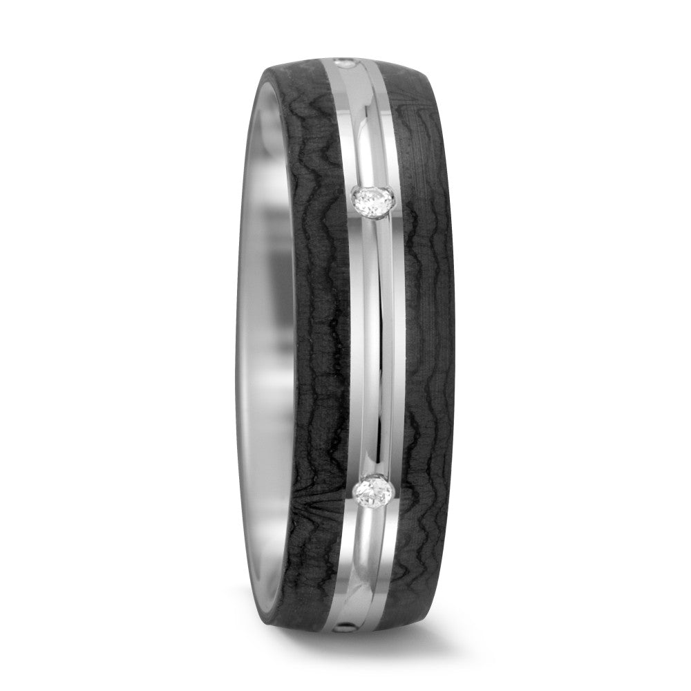 Ring 585/14K witgoud, Carbon Diamant 0.06 ct, 6 Steen, tw-si