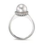 Bague Or blanc 18K Diamant 0.18 ct, w-si perle d'eau douce blanc, 8 mm