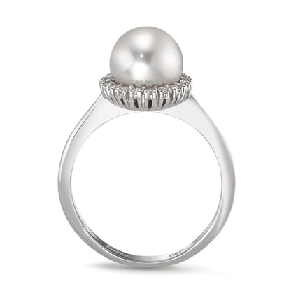 Bague Or blanc 18K Diamant 0.18 ct, w-si perle d'eau douce blanc, 8 mm