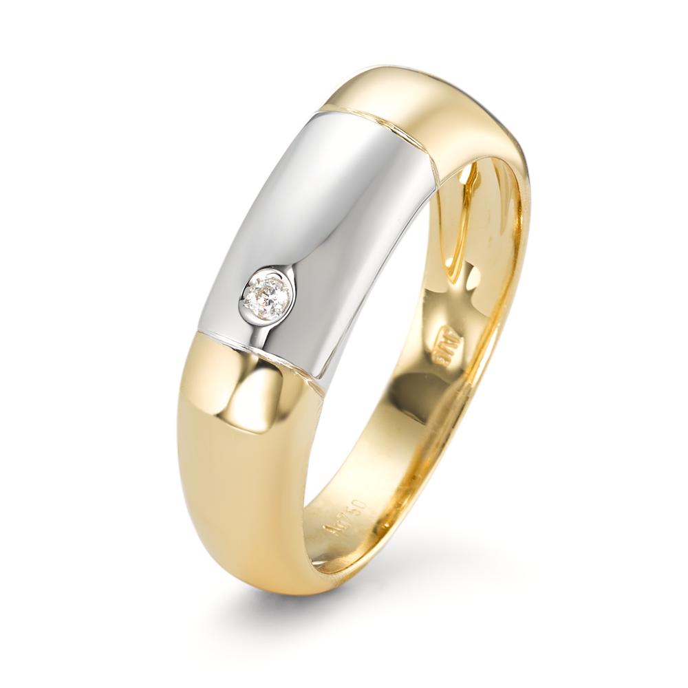 Ring 750/18K geel goud, 750/18K witgoud Diamant 0.02 ct, w-si