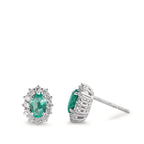 Oorknoppen 750/18K witgoud Smaragd 0.80 ct, 2 Steen, Diamant 0.36 ct, w-si