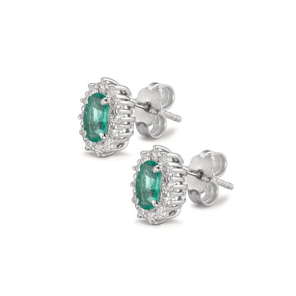Clous d'oreilles Or blanc 18K Émeraude 0.80 ct, 2 Pierres, Diamant 0.36 ct, w-si