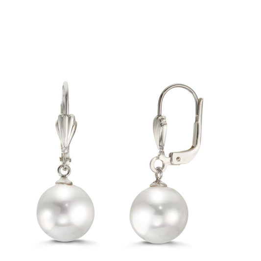 Pendant d'oreilles Antiallergique [shining Pearls] blanc, 2 Perles, 10 mm