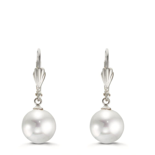 Pendant d'oreilles Antiallergique [shining Pearls] blanc, 2 Perles, 10 mm