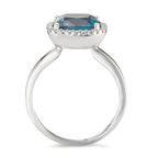 Bague Or blanc 18K Topaze London Blue, Diamant 0.14 ct, 28 Pierres, brillant, w-si