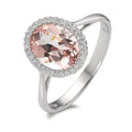 Fingerring 750/18 K Weissgold Morganit 1.45 ct, Diamant 0.09 ct, 32 Steine, Brillantschliff, w-si