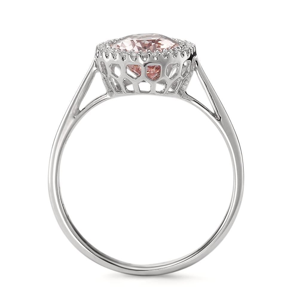 Fingerring 750/18 K Weissgold Morganit 1.45 ct, Diamant 0.09 ct, 32 Steine, Brillantschliff, w-si