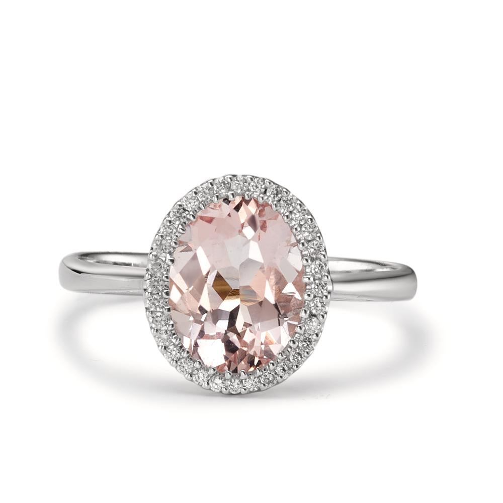 Fingerring 750/18 K Weissgold Morganit 1.45 ct, Diamant 0.09 ct, 32 Steine, Brillantschliff, w-si