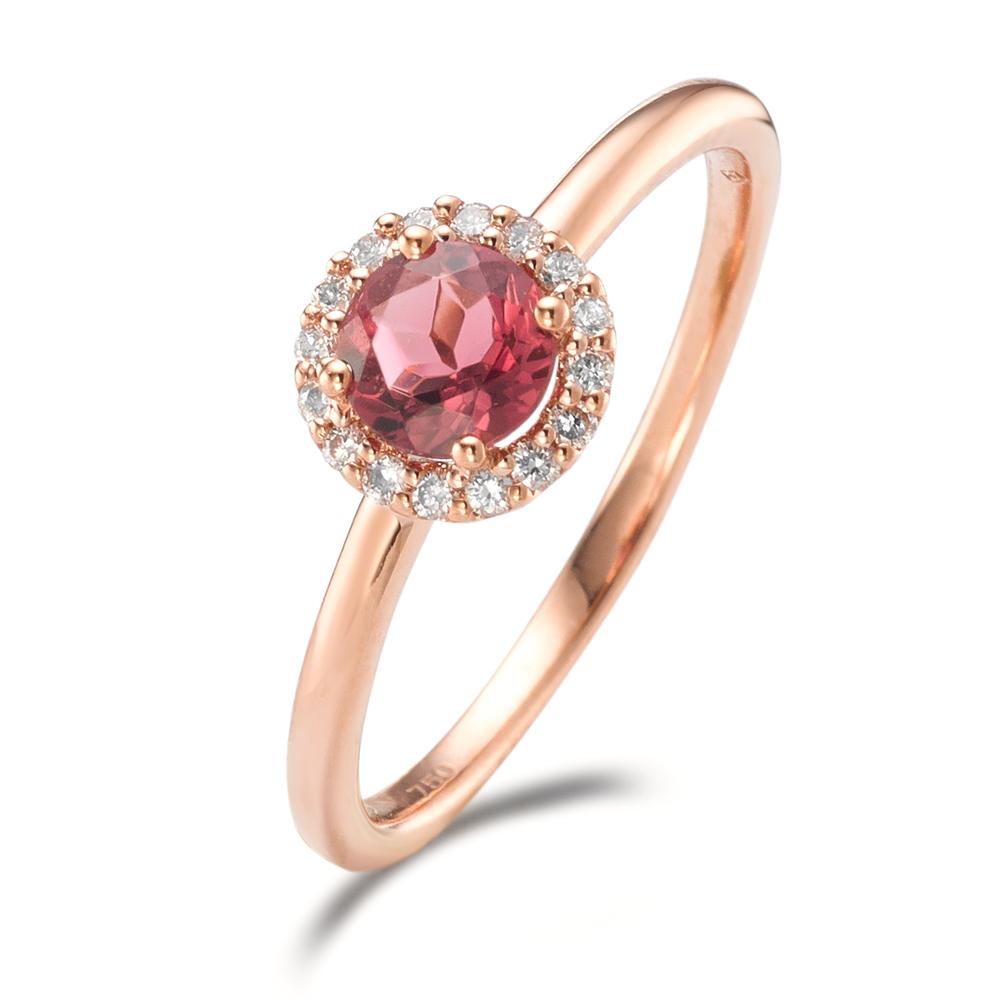 Bague Or rouge 18K Tourmaline, Diamant 0.11 ct, 16 Pierres, brillant, w-si