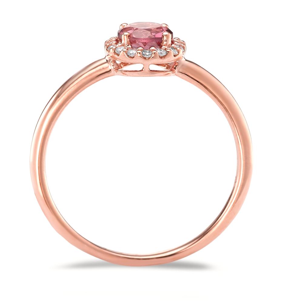 Fingerring 750/18 K Rotgold Turmalin, Diamant 0.11 ct, 16 Steine, Brillantschliff, w-si
