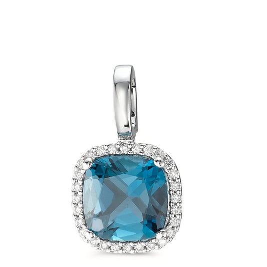 Anhänger 750/18 K Weissgold London Blue Topas w-si, Diamant 0.14 ct, 28 Steine, Brillantschliff, w-si