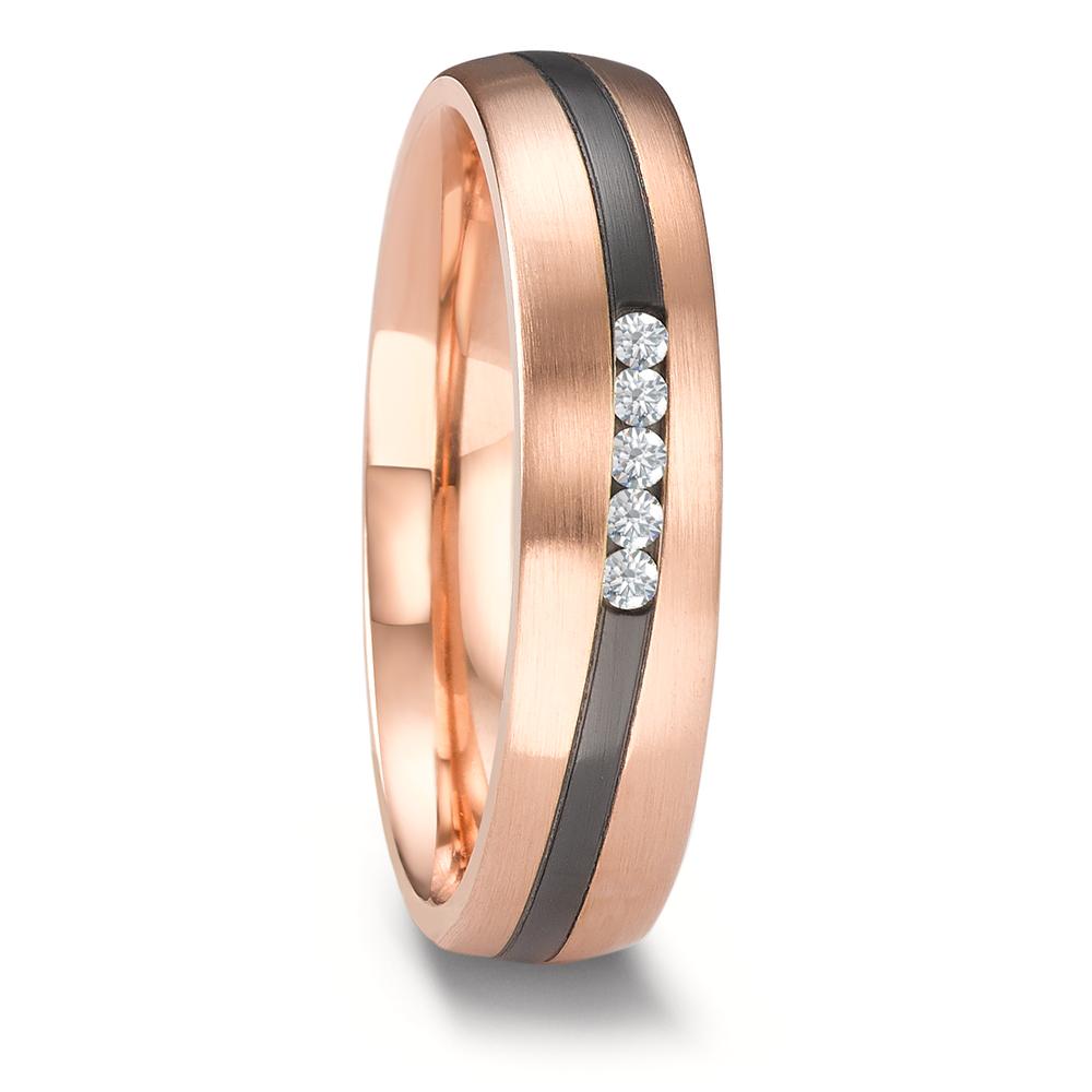 Partnerring 585/14K roségoud, Zirkonium Diamant 0.075 ct, 5 Steen, w-si
