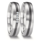 Partnerring 585/14K witgoud, Zirkonium Diamant 0.075 ct, 5 Steen, w-si