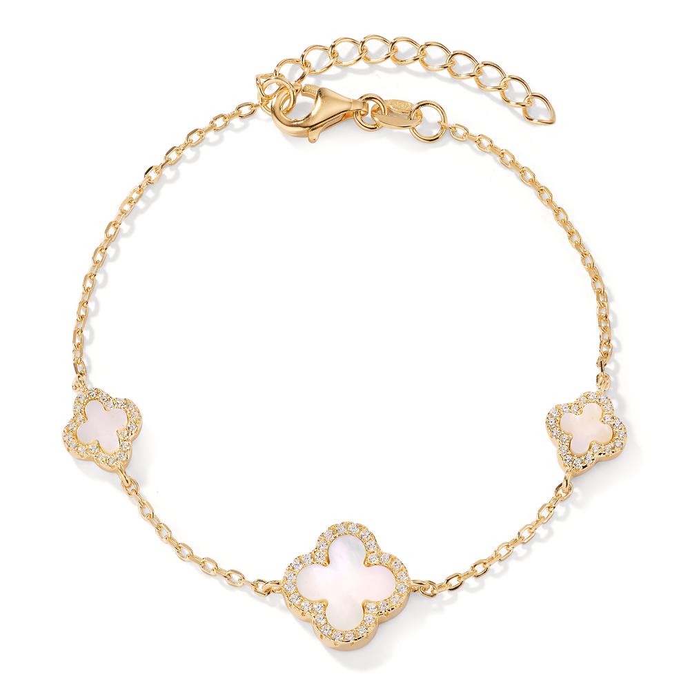 Armband Zilver Zirkonia Geel Verguld Parelmoer wit 16-19 cm