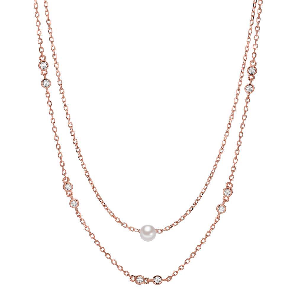 Collier Zilver Zirkonia 10 Steen Rosé Verguld [shining Pearls] wit, 5 mm 40-45 cm