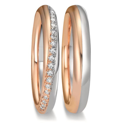 Partnerring 750/18 K Weissgold, 750/18 K Rosegold Diamant 0.10 ct, 20 Steine, tw-vsi