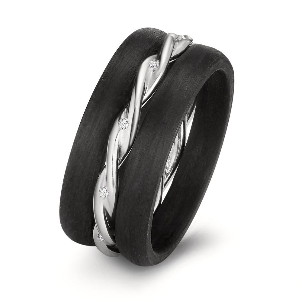 Ring set 750/18K witgoud, Carbon Diamant 0.045 ct, 9 Steen, w-si
