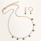 Collier Bronze Zirkonia grün, 7 Steine vergoldet 40-45 cm verstellbar