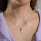 Halskette mit Anhänger 750/18 K Gelbgold, 750/18 K Weissgold Diamant weiss, 0.01 ct, 2 Steine, Brillantschliff, w-si Süsswasserzuchtperle weiss, 10 mm 40-42 cm verstellbar