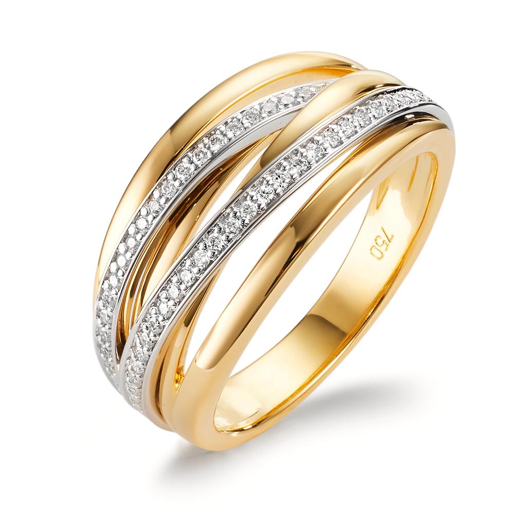 Fingerring 750/18 K Gelbgold, 750/18 K Weissgold Diamanten 0.16 ct, w-si