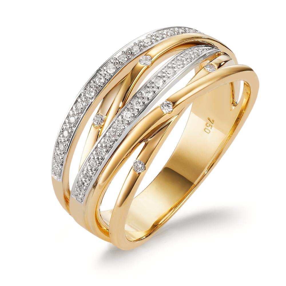 Fingerring 750/18 K Gelbgold, 750/18 K Weissgold Diamanten 0.16 ct, w-si