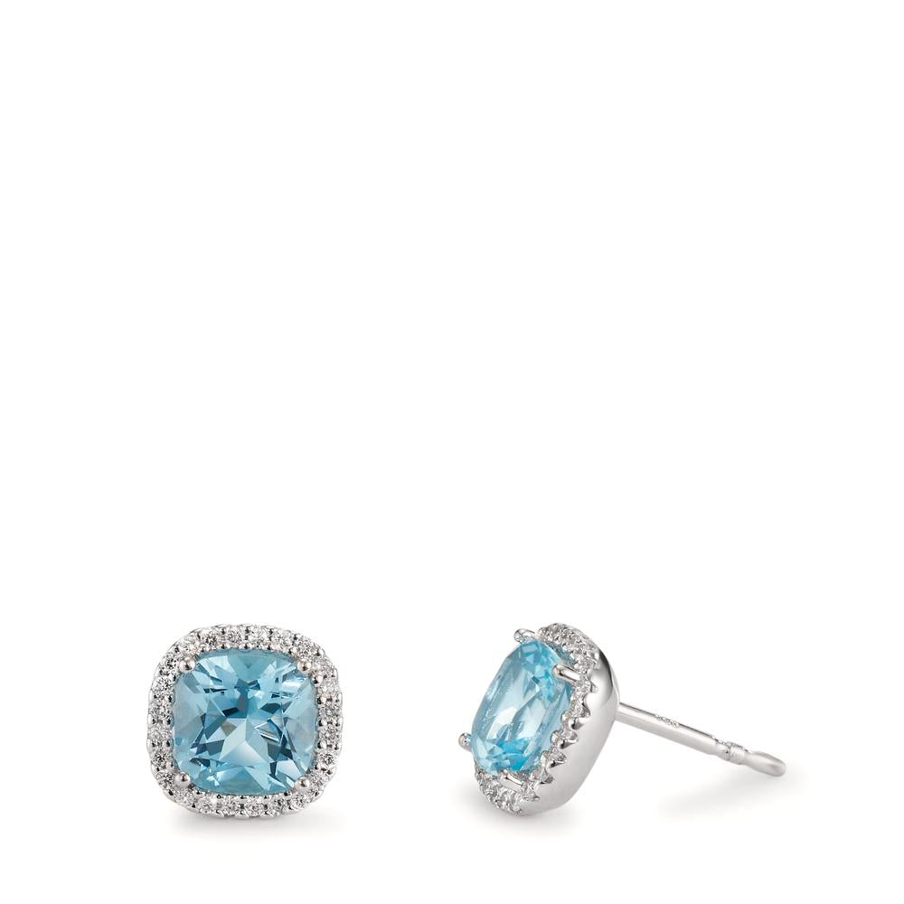 Ohrstecker 750/18 K Weissgold Diamanten 0.18 ct, w-si, Topas blau, 0.40 ct Ø8.5 mm