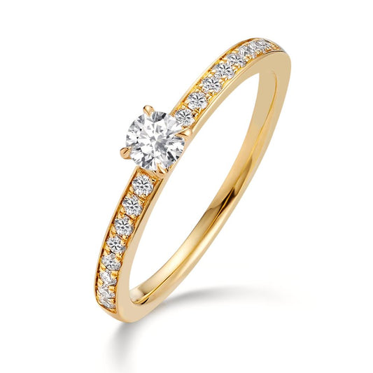 Solitaire ring 750/18K geel goud Diamant 0.34 ct, 17 Steen, w-si