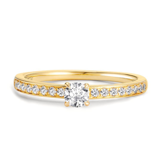 Solitaire ring 750/18K geel goud Diamant 0.34 ct, 17 Steen, w-si
