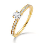 Bague solitaire Or jaune 18K Diamant blanc, 0.30 ct, brillant, w-si, Diamant blanc, 0.20 ct, 18 Pierres, brillant, w-si