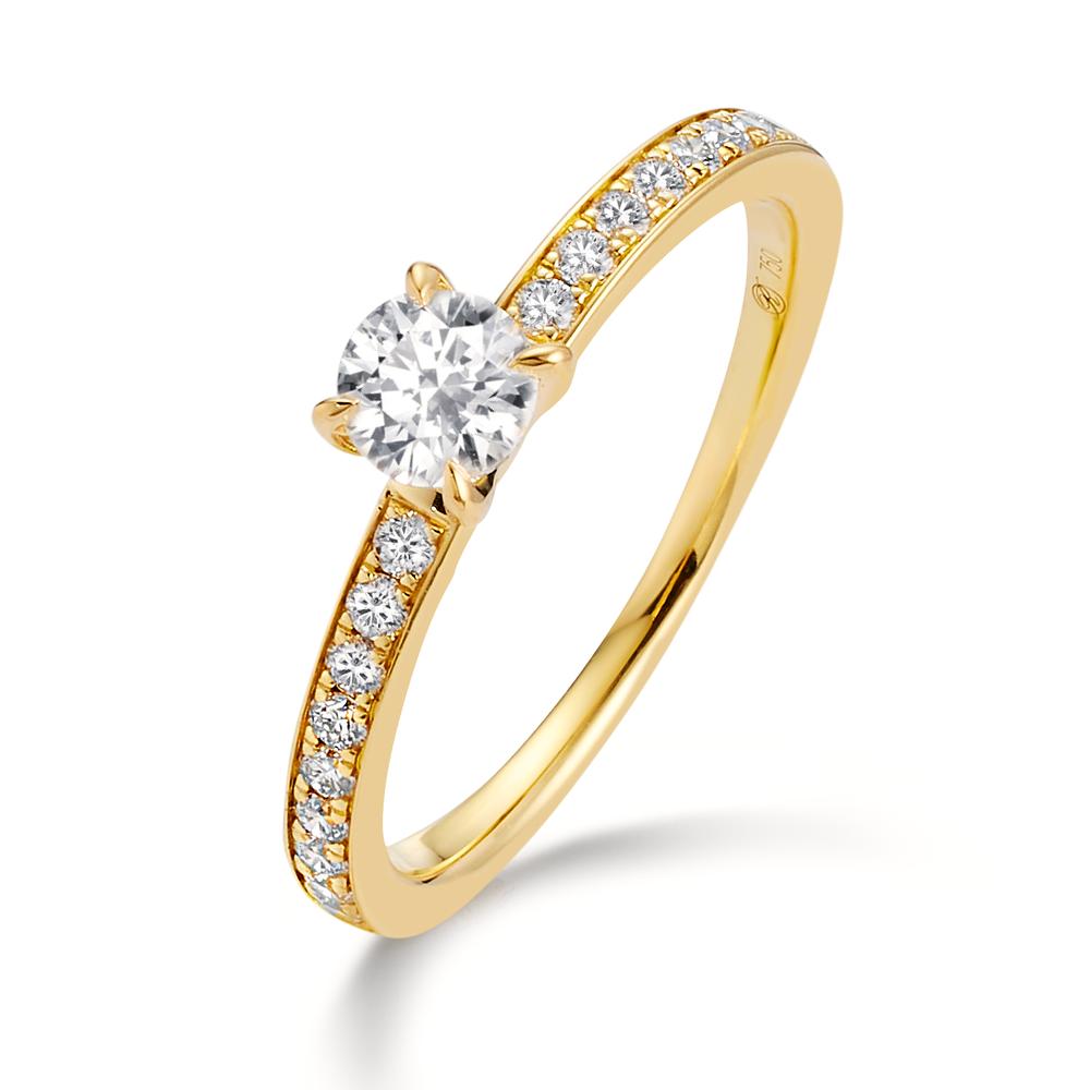 Bague solitaire Or jaune 18K Diamant blanc, 0.30 ct, brillant, w-si, Diamant blanc, 0.20 ct, 18 Pierres, brillant, w-si