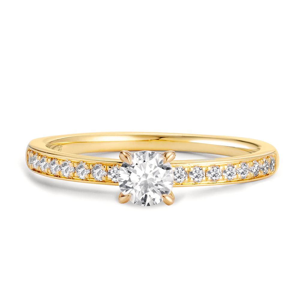Bague solitaire Or jaune 18K Diamant blanc, 0.20 ct, 18 Pierres, brillant, w-si, Diamant blanc, 0.30 ct, brillant, w-si