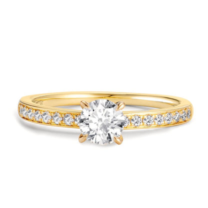 Solitaire ring 750/18K geel goud Diamant 0.47 ct, [Brillant], w-si, Diamant 0.18 ct, 18 Steen, [Brillant], w-si