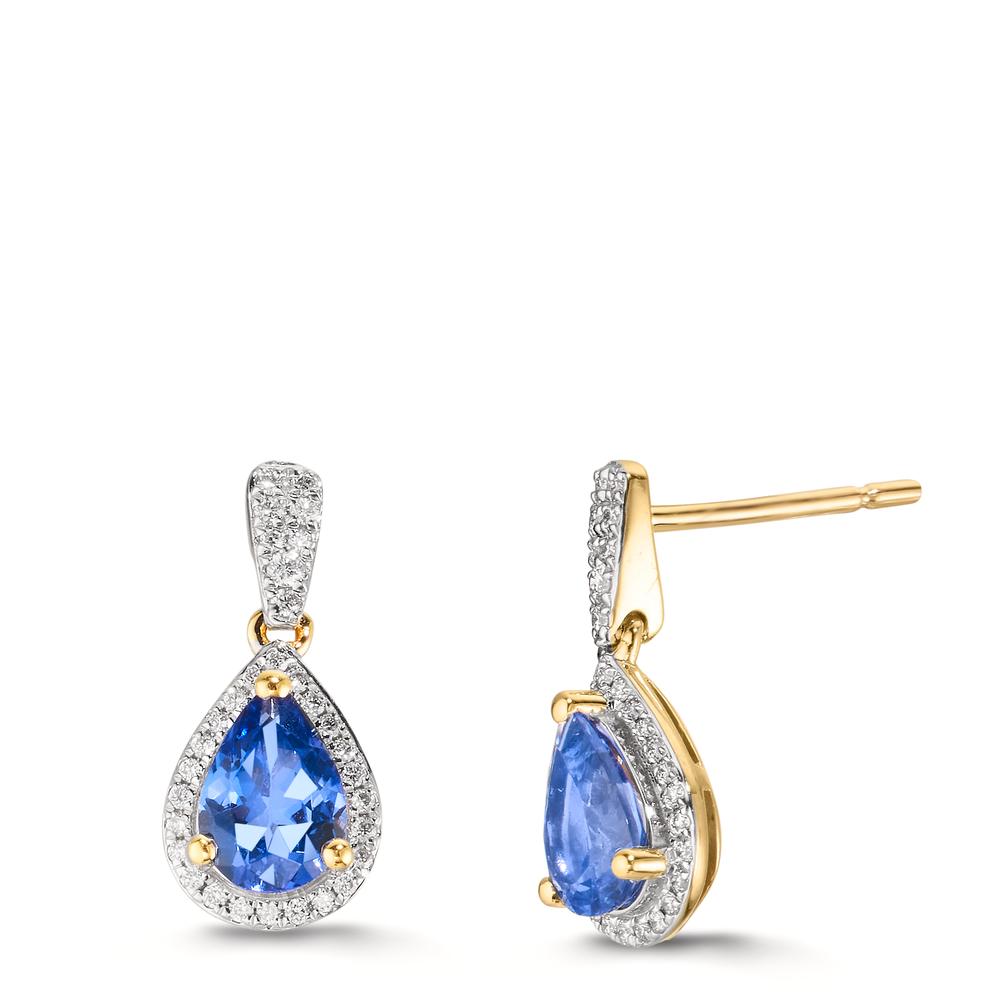 Oorbellen 750/18K geel goud Tanzaniet 1.16 ct, 2 Steen, Diamant 0.21 ct, w-si