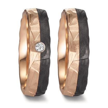 Alliance Or rose 14K, Carbone Diamant 0.03 ct, w-si