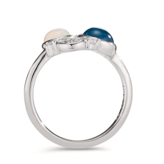 Bague Argent Zircone, Topaze bleu, Opale Rhodié