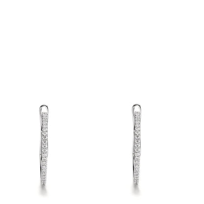 Scharnier oorringen creolen 750/18K witgoud Diamant 0.185 ct, 50 Steen, w-si
