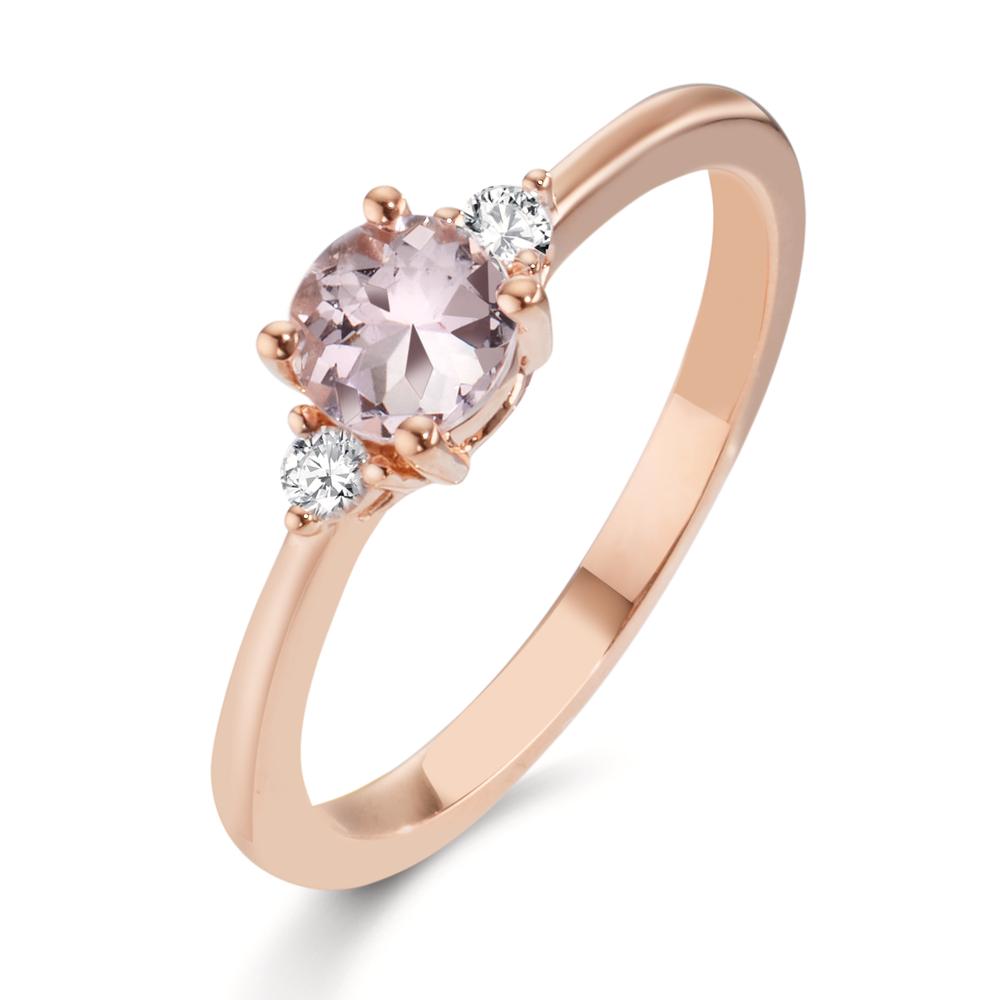 Ring 750/18K rood goud Morganiet roze, Diamant 0.065 ct, 2 Steen, w-si