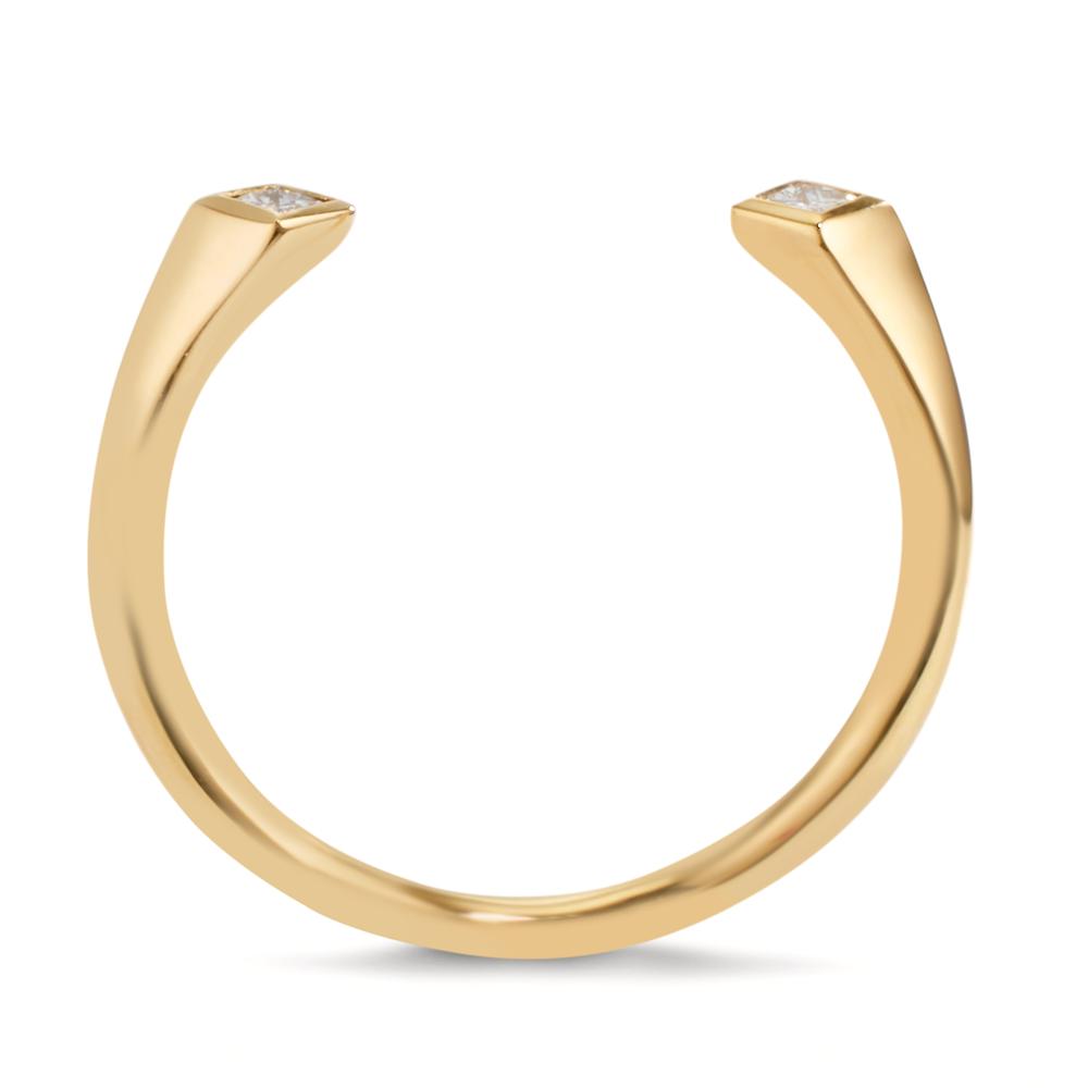 Fingerring 750/18 K Gelbgold Diamant 0.07 ct, 2 Steine, Carrée, w-si